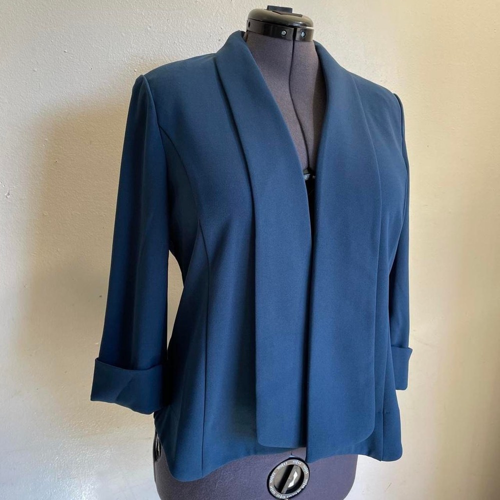 Anne Klein Navy Blue Relaxed Fit Open Front Blazer Jacket Womens Large